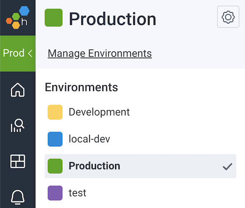 Image showing list of existing Environments