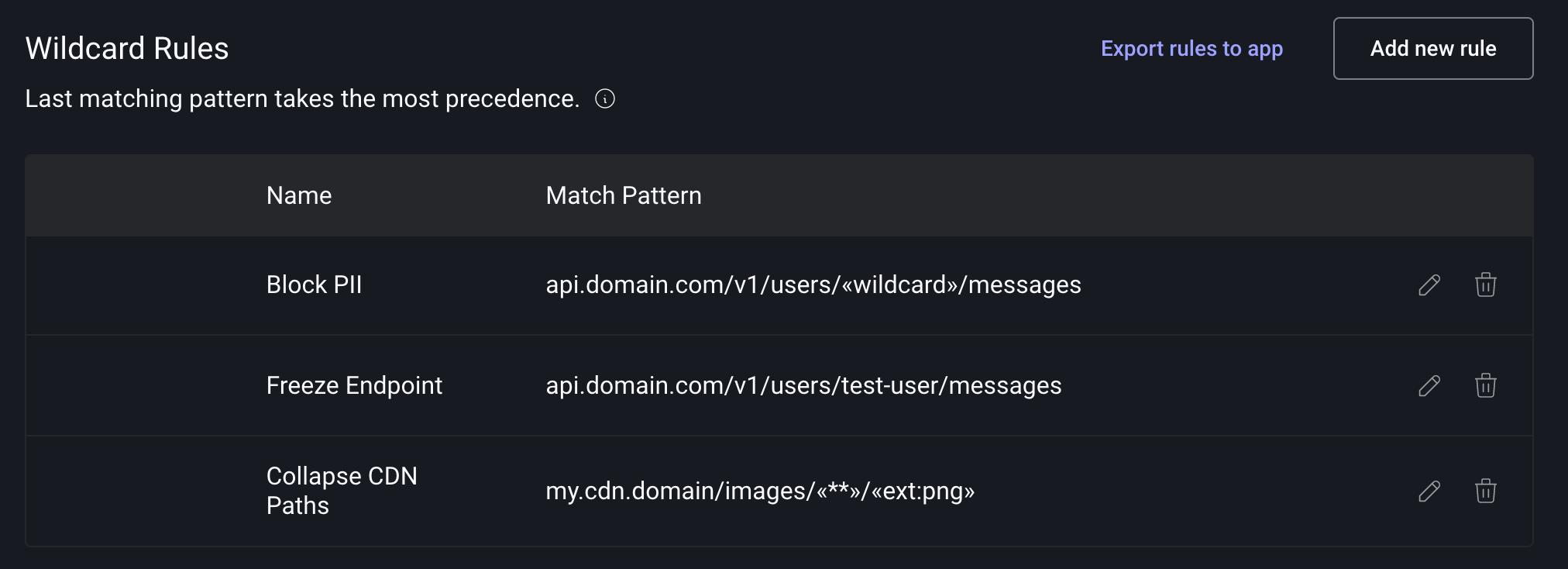 Screenshot of settings page with network grouping rules